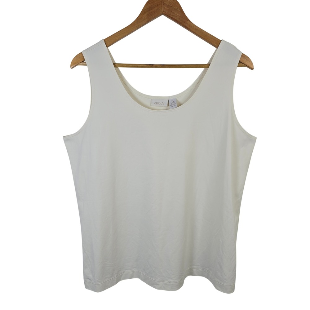 Chicos Cream Nylon Spandex Scoop Neck Tank Top Size 3 XL Sleeveless Shell